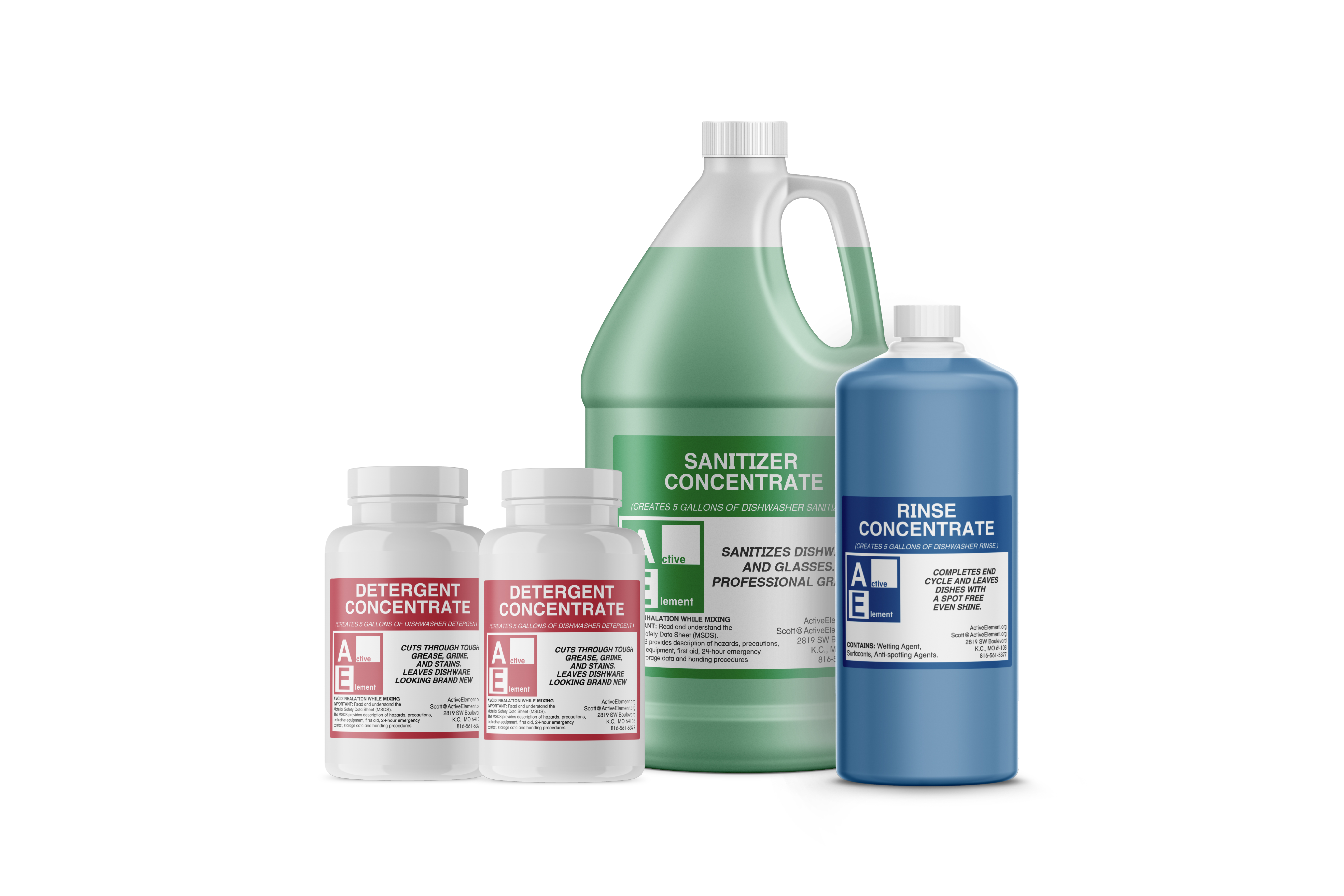 Starter Pack w/buckets (1-detergent, 1-sanitizer, 1-rinse), Commercial-Grade